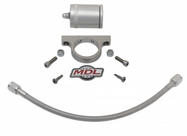 Reservoir & Bracket Kit, Machine Finish Billet Aluminum Silver Anodized, AN4 Fitting End