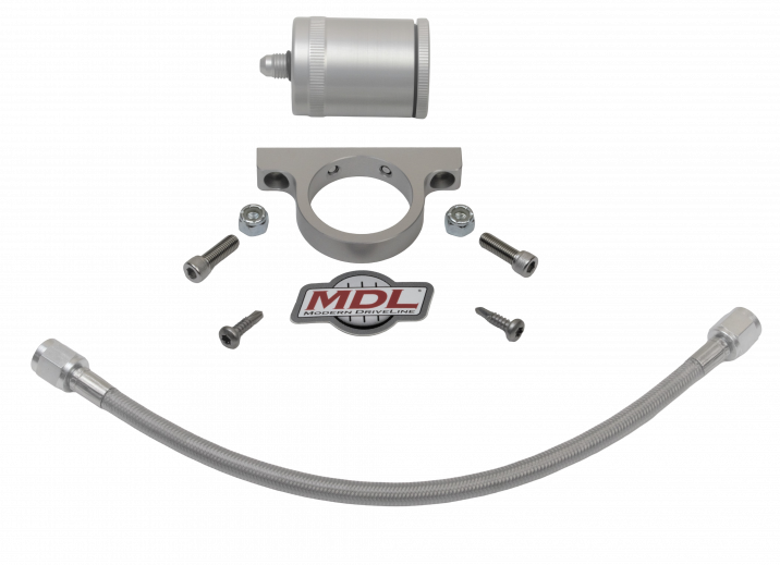 Reservoir & Bracket Kit, Machine Finish Billet Aluminum Silver Anodized, AN4 Fitting End