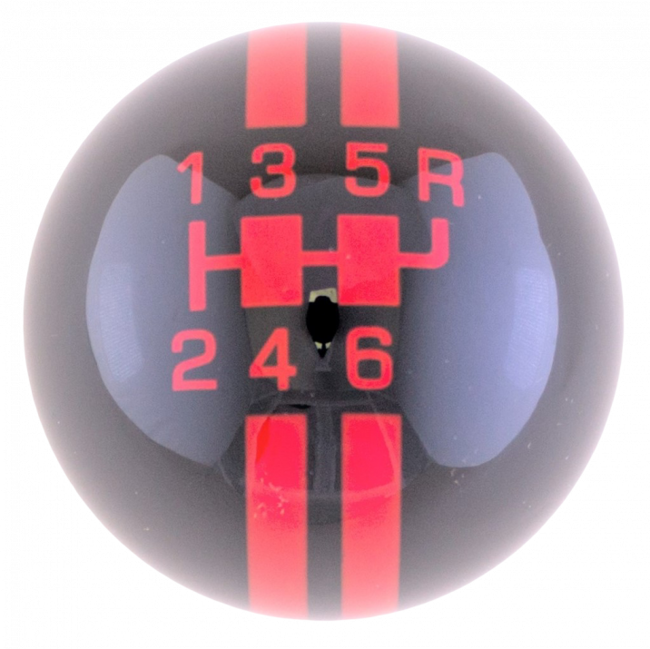 6-Speed Black Shift ball with red Rally Stripe 2-1/8", 16mm used with Thread Reducers