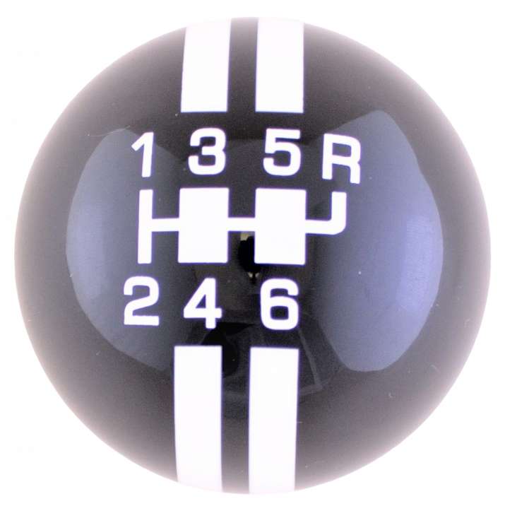 6-Speed Black Shift ball with White Rally Stripe 2-1/8", 16mm used with Thread Reducers