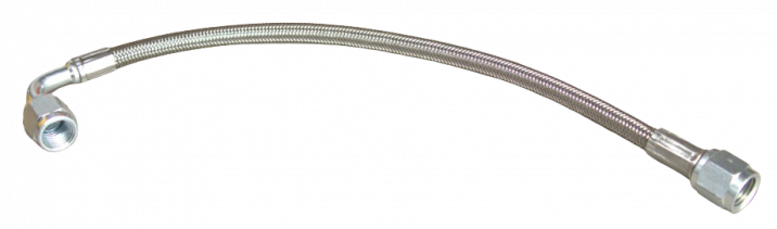 Steel Braided Line, Double AN4, Female Fittings, 9.5" long, Uncoated, Straight / 90 degree