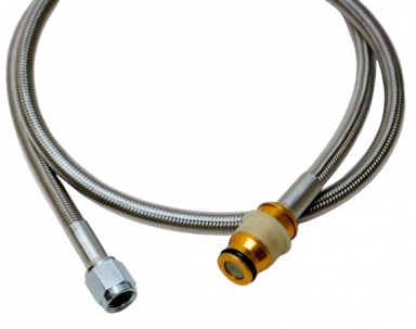 Steel braided line GM Male Quick Disconnect, Female AN4, 24" long, Clear Coated