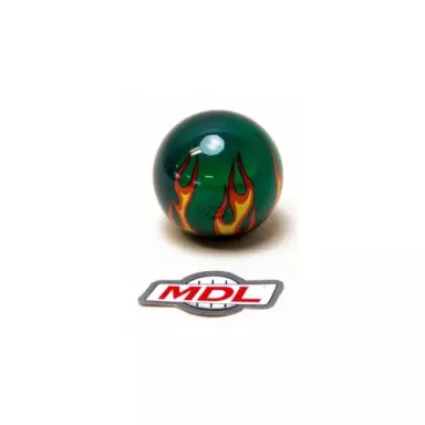 Shifter Ball, Flame, Trans Green, 2-1/8", 16mm Thread used with Thread Reducers