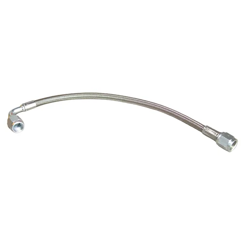Steel Braided Line, Double AN4, Female Fittings, 9.5" long, Uncoated, Straight / 90 degree