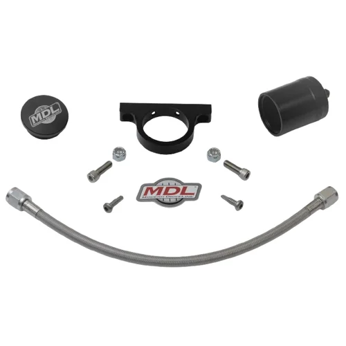 Reservoir & Bracket Kit, Machine Finish Billet Aluminum Black Anodized, An4 Fitting End