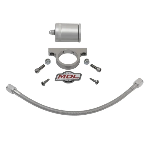 Reservoir & Bracket Kit, Machine Finish Billet Aluminum Silver Anodized, AN4 Fitting End
