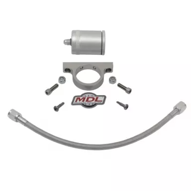 Reservoir & Bracket Kit, Machine Finish Billet Aluminum Silver Anodized, AN4 Fitting End