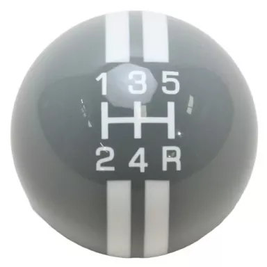 5-Speed R-Series Gray Shift Ball with White Racing Stripe 2-1/8", 16mm Used with Thread Reducers