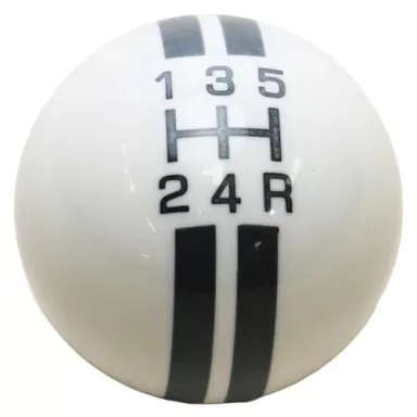 5-Speed R-Series White Shift Ball with Gray Racing Stripe 2-1/8" , 16mm Used with Thread Reducers