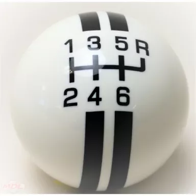 6-Speed R-Series White Shift Ball with Black Rally Stripe 2-1/8", 16mm Used with Thread Reducers