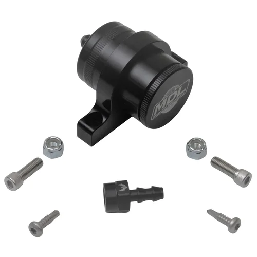 Reservoir & Bracket Kit, Machine Finish Billet Aluminum Black Anodized, An4 Fitting End