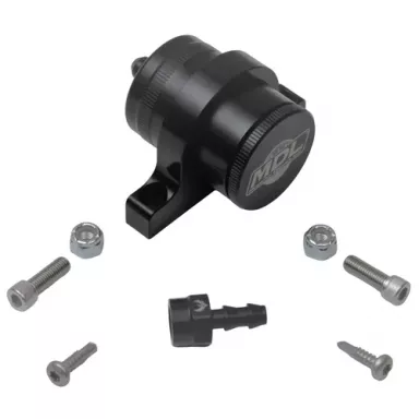 Reservoir & Bracket Kit, Machine Finish Billet Aluminum Black Anodized, An4 Fitting End