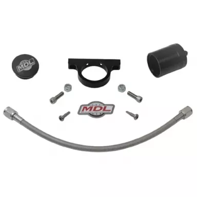 Reservoir & Bracket Kit, Machine Finish Billet Aluminum Black Anodized, An4 Fitting End
