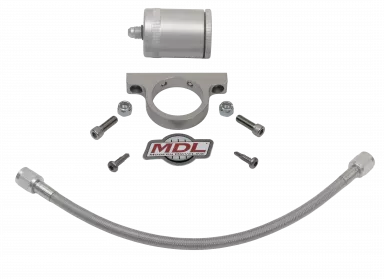 Reservoir & Bracket Kit, Machine Finish Billet Aluminum Silver Anodized, An4 Fitting End