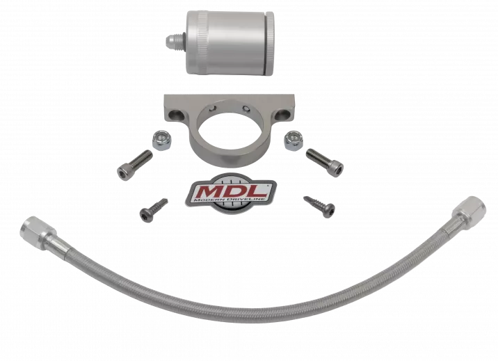 Reservoir & Bracket Kit, Machine Finish Billet Aluminum Silver Anodized, An4 Fitting End