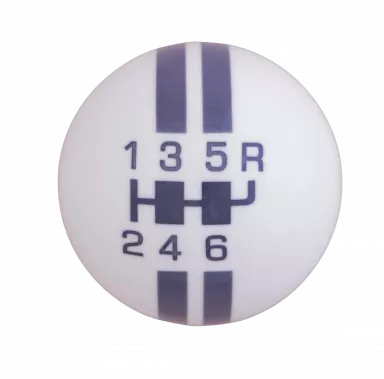 6-Speed R-Series White Shift Ball with Gray Rally Stripe 2-1/8", 16mm Used with Thread Reducers