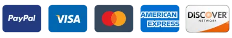 Payment methods. PayPal. Visa. MasterCard. American Express. Discover