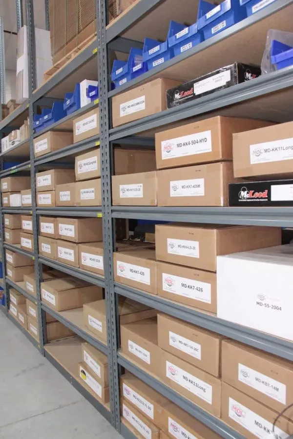 Shelves of support parts ready to ship