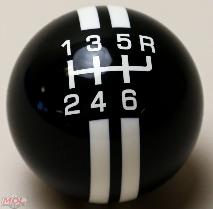 6-Speed R-Series Black Shift Ball with Racing Stripe 2-1/8", 16mm used with Thread Reducers