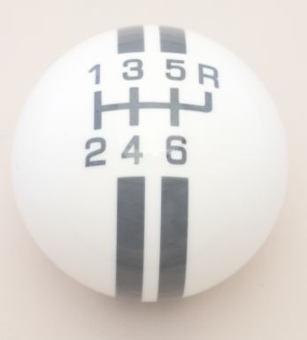 6-Speed R-Series White Shift Ball with Gray Rally Stripe 2-1/8", 16mm used with Thread Reducers