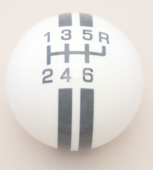 6-Speed R-Series White Shift Ball with Gray Rally Stripe 2-1/8", 16mm used with Thread Reducers
