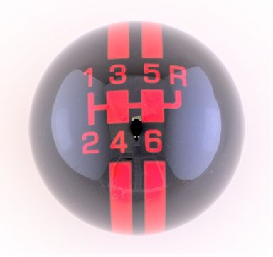 6-Speed Black Shift ball with red Rally Stripe 2-1/8", 16mm used with Thread Reducers