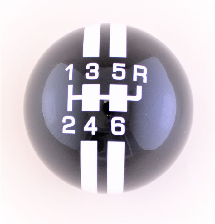 6-Speed Black Shift ball with White Rally Stripe 2-1/8", 16mm used with Thread Reducers