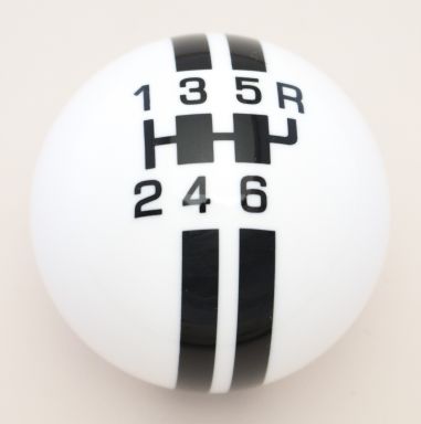 6-Speed White Shift ball with Black Rally Stripe 2-1/8", 16mm used with Thread Reducers
