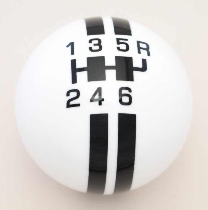 6-Speed White Shift ball with Black Rally Stripe 2-1/8", 16mm used with Thread Reducers