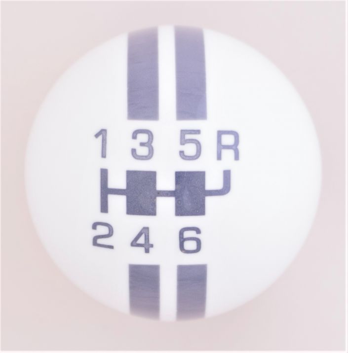 6-Speed White Shift ball/ Gray Rally Stripe, 16mm used with Thread Reducers